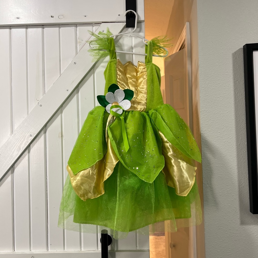 Green and Gold Fairy tinkerbell costume Dress